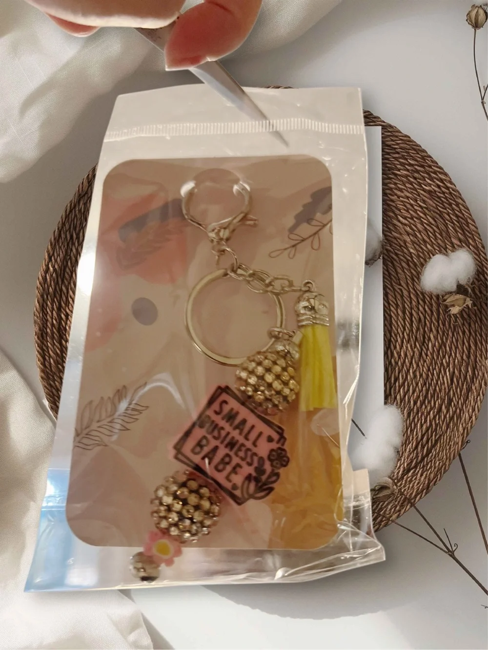 Hand Crafted Gold Tone Key & Card Holder with Yellow Tassel